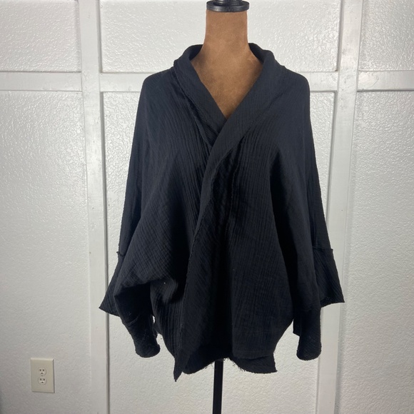 Grade & Gather Black Textured Cotton Open Front Kimono Wrap Cardigan Women’s M - Picture 5 of 10